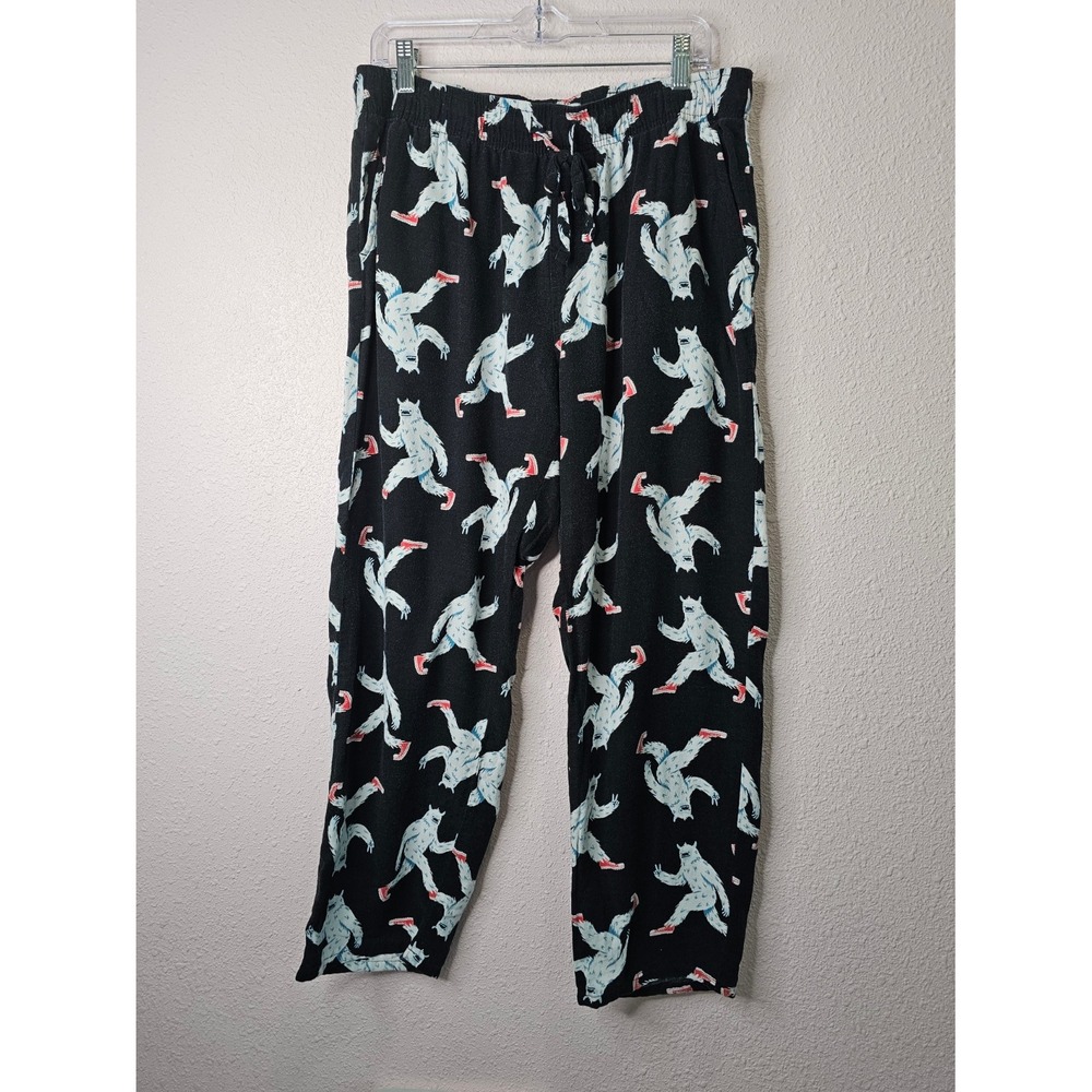 Old Navy Mens Abominable Snowman Yeti Pajama Pants Black Large Novelty Sleepwear